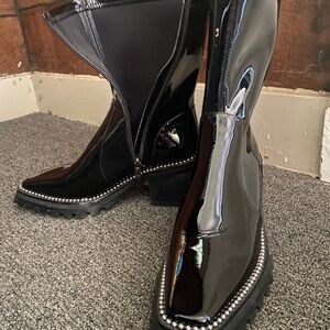 All Saints Black Patent Heeled Boots